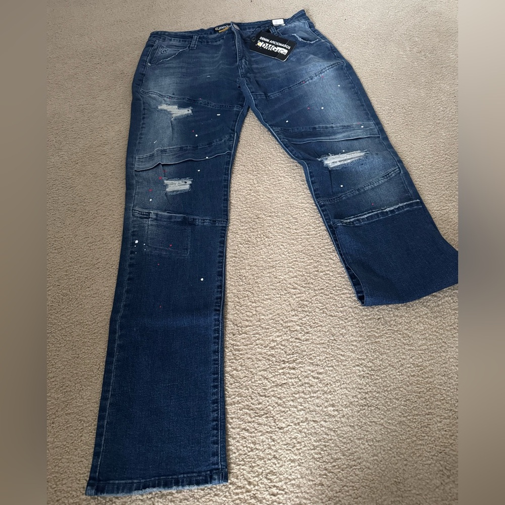Men's Distressed Dark Blue Denim Jeans